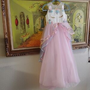 Pink Unicorn Dress with Floral Accents